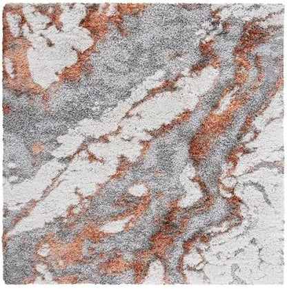 SAFAVIEH Horizon Shag Collection Area Rug - 3' Square, Grey & Rust, Modern Abstract Design, Non-Shedding & Easy Care, 2-inch Thick Ideal for High Traffic Areas in Living Room, Bedroom (HZN890P)