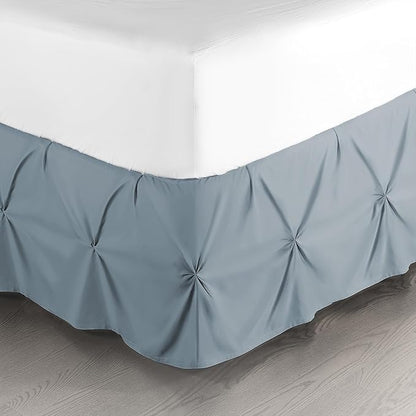 Nestl Stone Blue Bed Skirt Queen Size, Pinch Pleat Queen Bed Skirt, 14" Inch Drop Queen Bedskirt, Hotel Quality Stone Blue Bed Skirts, Microfiber Bedskirt for Queen Bed, Stone Blue Queen Bed Skirt