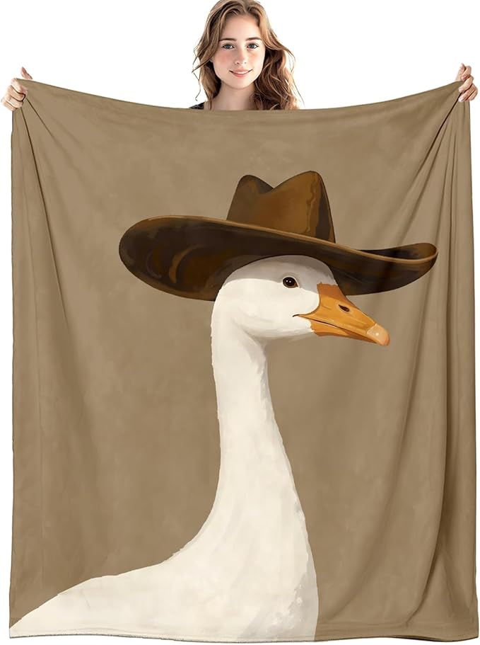 Cowboy Goose Western Blanket, Farm Animal Western Throw Blankets for Home Bedroom Nursery Room Couch Bed Decor, Goose Gifts, Cowboy Nursery Decor, 50x60 Inch