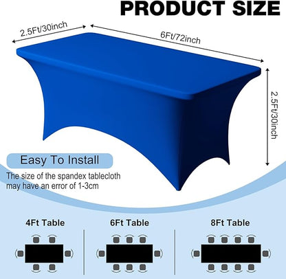 Trlyc 2 Pack 6FT Spandex Table Cloth - 72 x 30 Inch Rectangular Stretch Tablecloth, Wrinkle Resistant Scretch Table Cover for Wedding, Party, Banquet, Picnic, Outdoor Decoration (2Pcs,Royal Blue)