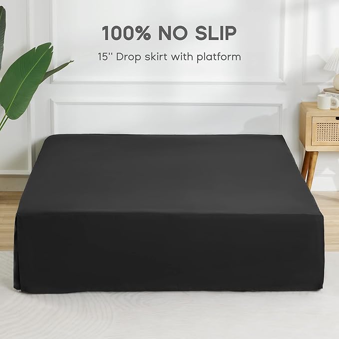 SONIVE King Bed Skirt,Premium Solid with Pleated Dust Ruffle 15-Inch Drop Easy to Put in Shrink Free and Fade Resistant Black