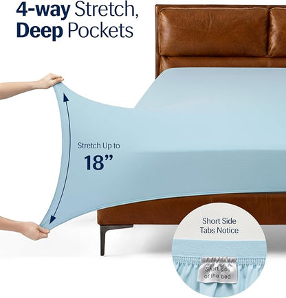 REST® Evercool®+ Starter Sheet Set, Full, Light Blue, Breathable Bed Sheet for Hot Sleeper and Night Sweats, with Pillowcases, Ionic+ Self-Cleaning Silver Yarn for Sensitive Skin, 3PCS No Flat Sheet