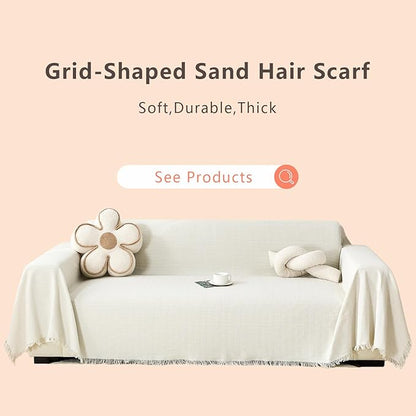 White Couch Cover Blanket Cute Geometrical Jacquard Washable Sofa Cover for Extra Large Furniture for 3 Cushion Sofa L Shaped Sectional Couch Blanket 71"x 118"