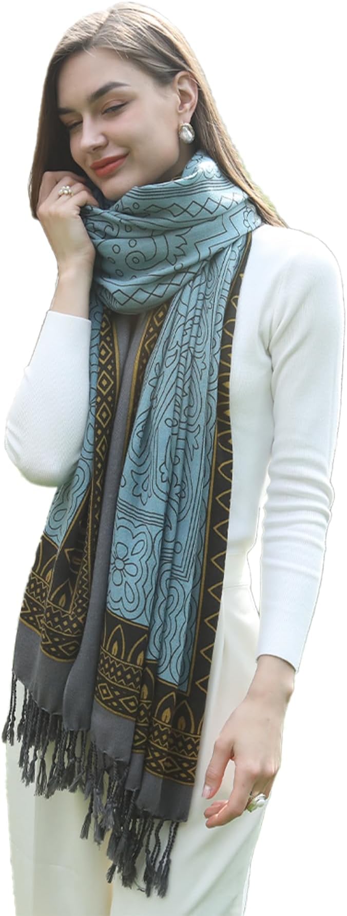 DANA XU 100% Merino Wool Extra Large Pashmina Blanket Travel Scarf Cashmere Wrap for Women Fall Winter Oversize Shawl Floral