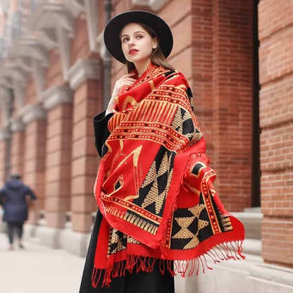 DANA XU 100% Merino Wool Pashmina Shawl for Women 96"x43", Oversized Cashmere Wrap with Tassels, Floral Travel Blanket Cape