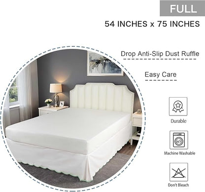HIG Off-White Chic Full Bed Skirt - Easy Fit Scallop Edge Pleated Bedskirts, 14 Inch Drop Anti-Slip Dust Ruffle, Thick Fabric for Enhanced Privacy, Pre-Washed for Long-Lasting Use(N60022)