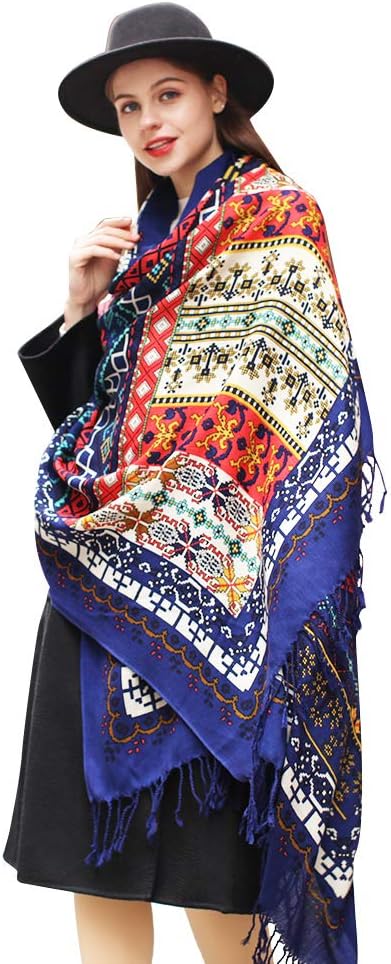 DANA XU 100% Merino Wool Pashmina Shawl for Women 96"x43", Oversized Cashmere Wrap with Tassels, Floral Travel Blanket Cape
