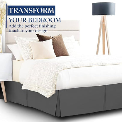 SKY BEDDINGS Luxury Pleated King Bed Skirt with Split Corners - 16 Inch Tailored Drop - Pleated Dust Ruffle - Wrinkle-Free 100% Microfiber - Easy Fit, Soft & Durable - Dark Grey