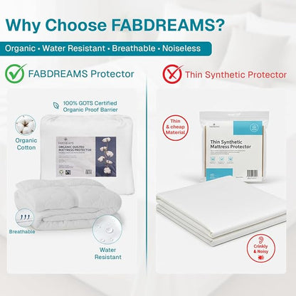FABDREAMS Organic Quilted Mattress Protector Twin XL Size | Mattress Pad| Mattress Cover| Naturally Breathable | Noiseless| Fits up to 17" Deep Pockets| Temperature Regulating | White