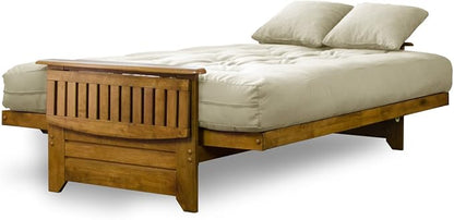 Nirvana Futons Brentwood Tray Arm Futon Sofabed Set - Full Frame, 8" Thick Ivory Mattress, Rich Heritage Finish