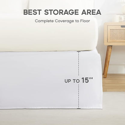 SONIVE Full Bed Skirt,15" Drop Pleated Dust Ruffle,Classic Tailored Easy Fit Brushed Microfiber Skirts Hotel Quality Shrinkage & Fade Resistant White