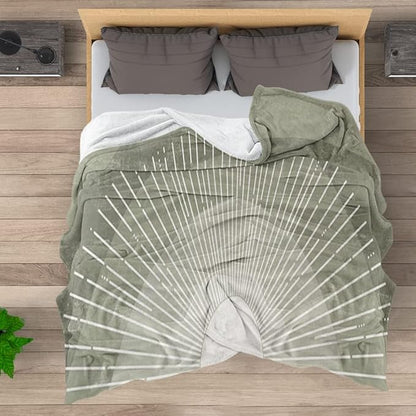 Boho Moss Green Sunrise Mid Century Throws Blankets Modern Abstract Decorative Blankets Boho Minimalist Geometric Aesthetic Soft Warm Bed Bedding Blankets for Couch Bedroom Office 40"x50"