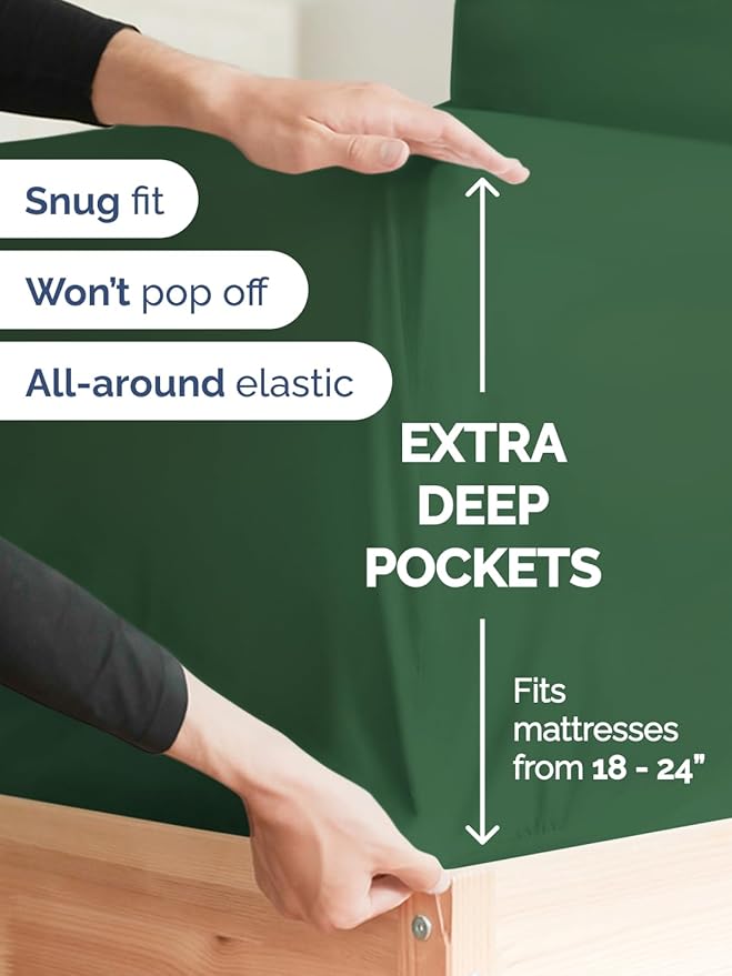 Extra Deep Pocket Twin XL Sheets - 3 Piece Breathable & Cooling Bed Sheets - Hotel Luxury Bed Sheet Set - Soft, Wrinkle Free & Comfy - Easily Fits Extra Deep Mattresses - Emerald Green Sheets Set