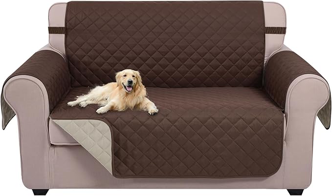 U-NICE HOME Loveseat Sofa Cover Reversible Couch Cover for Dogs with Elastic Straps Water Resistant Furniture Protector for Pets Couch Cover for 2 Cushion Couch (Loveseat, Coffee/Beige)