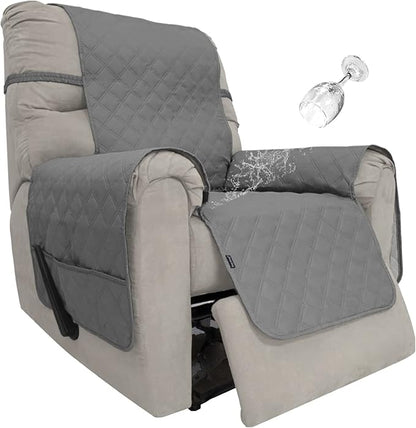 Easy-Going Sofa Slipcover Waterproof Recliner Chair Cover Non-Slip Fabric Couch Cover for Living Room Washable Furniture Protector for Pets Kids Children Dog Cat (Recliner, Gray), 23"