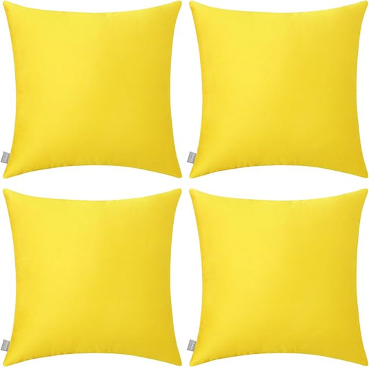 4-Pack 100% Cotton Comfortable Solid Decorative Throw Pillow Case,Thmyo Square Cushion Cover Pillowcase Sublimation Blank Pillow Covers DIY Throw Pillowcase for Sofa(18x18 inch/ 45x45cm,Lemon Yellow)