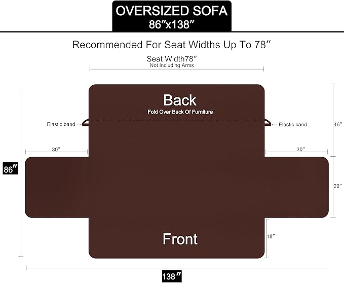 U-NICE HOME Large Sofa Cover Reversible Couch Cover for Dogs with Elastic Straps Water Resistant Furniture Protector for Pets Couch Cover for 3 Cushion Couch (Oversized Sofa, Chocolate/Taupe)