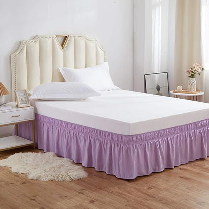 MEILA Wrap Around Bed Skirt Three Fabric Sides Elastic Dust Ruffled 18 Inch Tailored Drop,Easy to Install Fade Resistant-Light Purple, Queen/King
