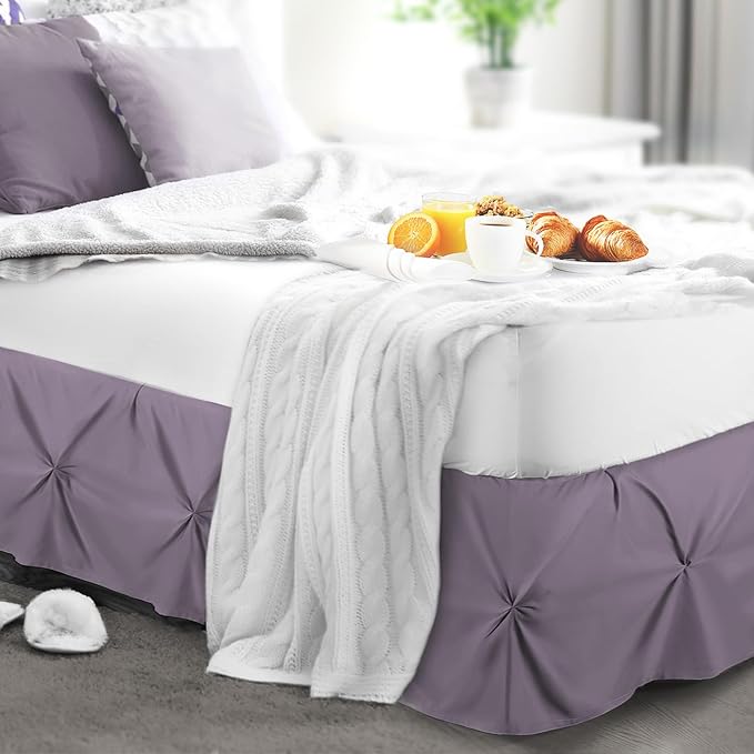 Nestl Grayish Purple Bed Skirt King Size, Pinch Pleat King Bed Skirt, 14" Inch Drop King Bedskirt, Hotel Quality Purple Bed Skirts, Microfiber Bedskirt for King Bed, Grayish Purple King Bed Skirt