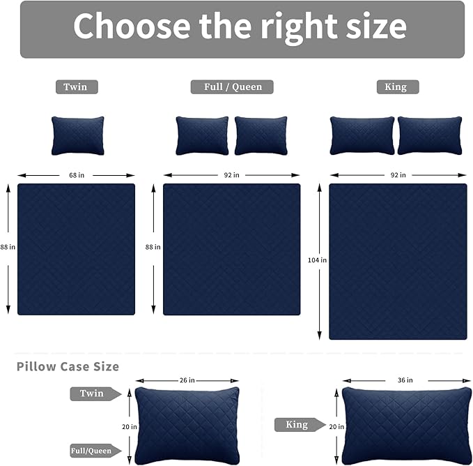 Easy-Going King Size Reversible Quilt Set with 1 Quilt and 2 Pillow Shams, Soft Bed Quilt Cover, Water Resistant Lightweight Microfiber Bedspread, Stain Resistant, Navy/Ivory