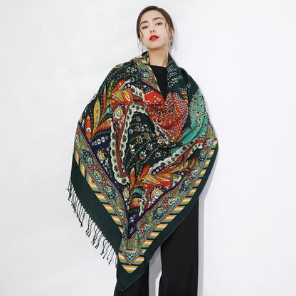 DANA XU 100% Merino Wool Extra Large Pashmina Blanket Travel Scarf Cashmere Wrap for Women Fall Winter Oversize Shawl Floral