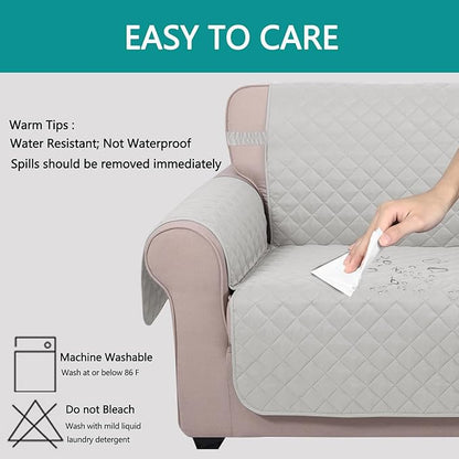 U-NICE HOME Loveseat Sofa Cover Reversible Couch Cover for Dogs with Elastic Straps Water Resistant Furniture Protector for Pets Couch Cover for 2 Cushion Couch (Loveseat, Light Grey/Light Grey)