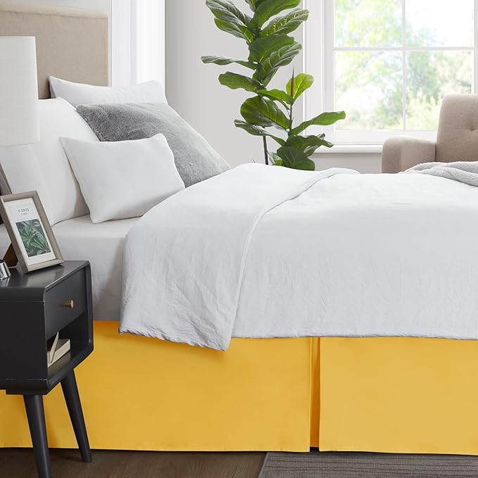 Nestl Yellow Twin XL Bed Skirt - Twin XL Size Bed Skirt 14 Inch Drop - Brushed Microfiber Bed Skirts - Hotel Quality Pleated Bed Skirt - Shrinkage & Fade Resistant