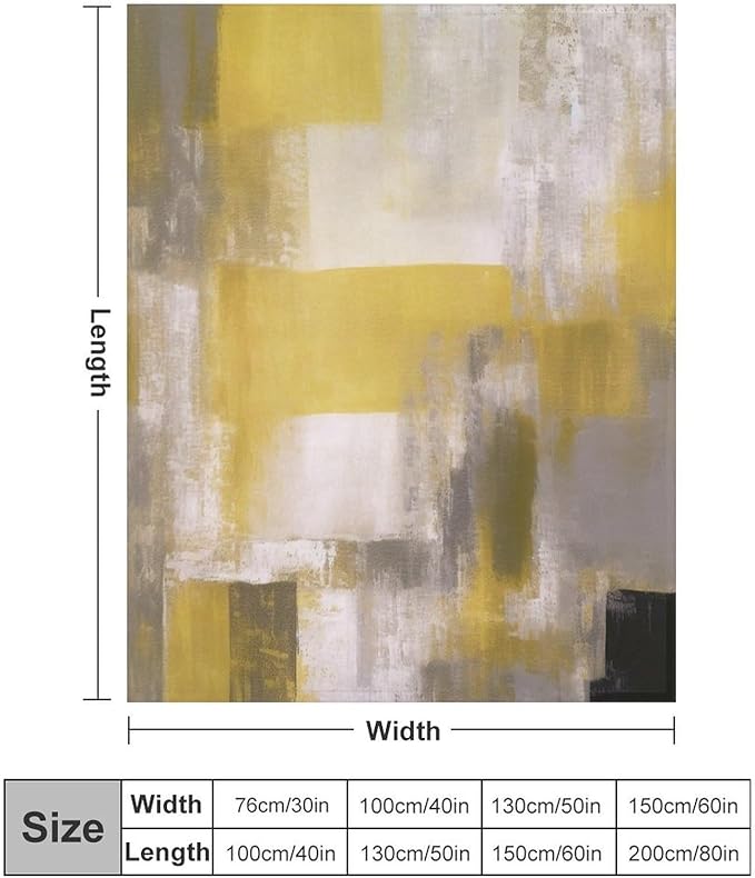 Abstract Gradient Blanket, Modern Fashion Art Yellow Grey Painting Strokes Pattern Soft Warm Cozy Plush Flannel Covers for Livingroom Bedroom Couch Chair Camping Travel Home Decor Tapestry 40x50in