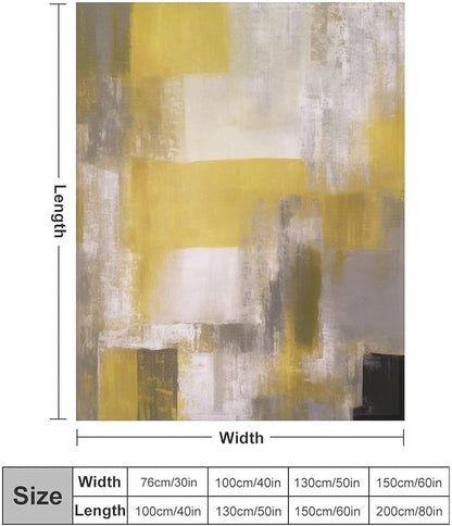 Abstract Gradient Blanket, Modern Fashion Art Yellow Grey Painting Strokes Pattern Soft Warm Cozy Plush Flannel Covers for Livingroom Bedroom Couch Chair Camping Travel Home Decor Tapestry 40x50in