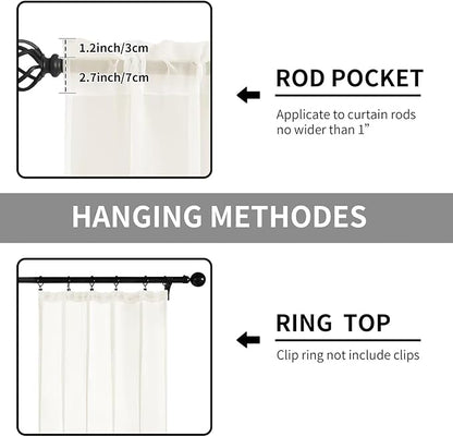 Sheer Curtains 84 Inches Long 2 Panels, Rod Pocket Short Curtain for Kitchen, Bedroom, Cafe Window(Ivory 38" W x 84" L)