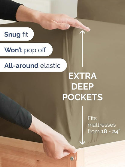 Extra Deep Pocket Full Sheets - 4 Piece Breathable & Cooling Bed Sheets - Hotel Luxury Bed Sheet Set - Soft, Wrinkle Free & Comfy - Easily Fits Extra Deep Mattresses - Deep Pocket Khaki Sheets Set
