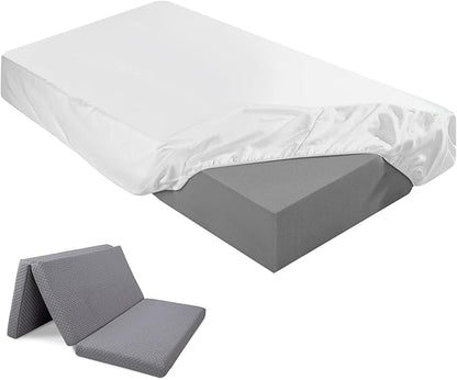 Breling Fitted Sheet (Sheet Only) Compatible with Milliard Trifold Mattress Folding Mattress Fitted Microfiber Bedsheet for Camp Bunk Rvs Bed(White,Twin,4'')
