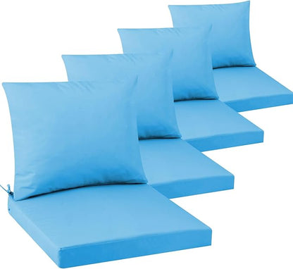 Outdoor Seat Cushion Set 24 x 24 In, Water-Resistant & Fade-Resistan, Patio Furniture Cushions with Removable Cover Deep Seat & Back Cushion with Handle and Adjustable Straps for Chair Sofa,4PC