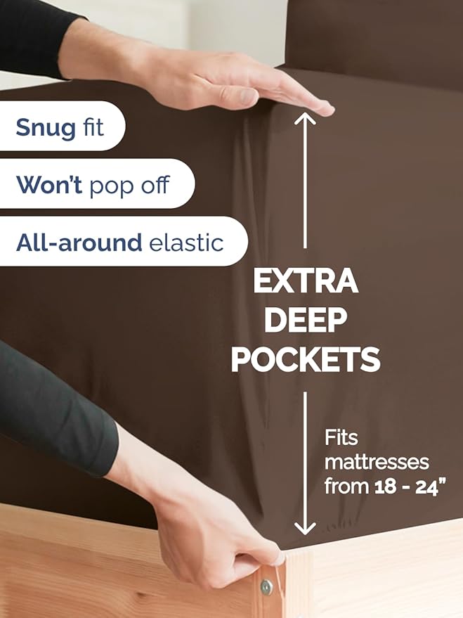 Extra Deep Pocket Twin XL Sheets - 3 Piece Breathable & Cooling Bed Sheets - Hotel Luxury Bed Sheet Set - Soft, Wrinkle Free & Comfy - Easily Fits Extra Deep Mattresses - Deep Pocket Brown Sheets Set