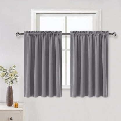 DWCN Grey Blackout Curtains for Half Window, Thermal Insulated Energy Saving Room Darkening Curtains for Kitchen/Bedroom (W60 x L36 inch, Set of 2 Panels, Top of Rod Pocket)