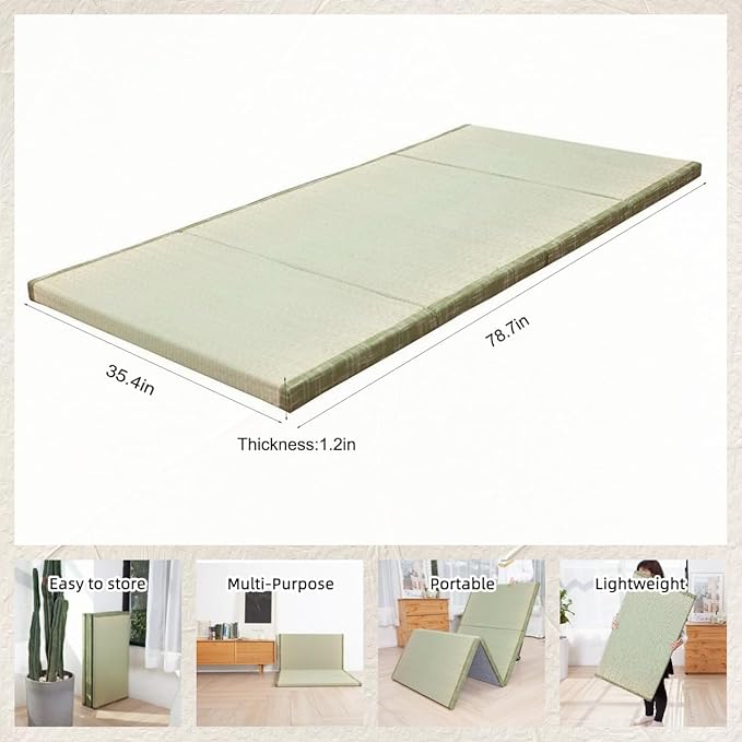MustMat Tatami Mat Japanese Floor Mattress Traditional Japanese Futon Floor Mattress Rush Grass Foldable Bed 35.4"x78.7"x1.2" (1 Piece)
