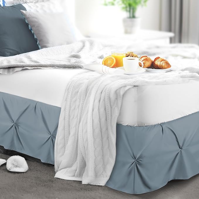 Nestl Stone Blue Bed Skirt Twin Size, Pinch Pleat Twin Bed Skirt, 14" Inch Drop Twin Bedskirt, Hotel Quality Stone Blue Bed Skirts, Premium Microfiber Bedskirt for Twin Bed, Stone Blue Twin Bed Skirt
