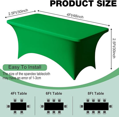 Trlyc 2 Pack 4FT Spandex Table Cloth - 48 x 30 Inch Rectangular Stretch Tablecloth, Wrinkle Resistant Scretch Table Cover for Wedding, Party, Banquet, Picnic, Outdoor Decoration (2Pcs,Green)