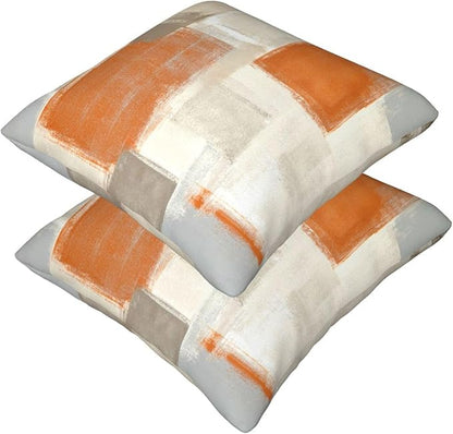 bassyil Orange Grey Abstract Art Painting Throw Pillow Covers Decorative Linen Pillow Cases Set of 2 Square Cushion Cover for Couch Sofa Bedroom Patio 18x18 Inch