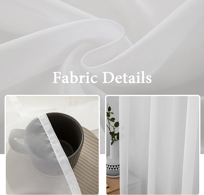MIULEE 2 Panels Solid Color White Sheer Window Curtains Elegant Window Voile Panels/Drapes/Treatment for Bedroom Living Room (54 X 94 Inches White)