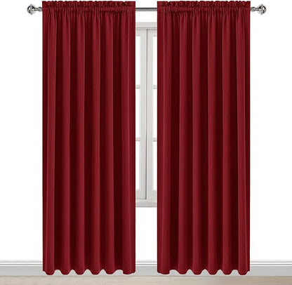 DWCN Blackout Curtains for Living Room Thermal Insulated, Energy Saving & Noise Reducing Bedroom Curtains, Amaranth Red, W 70x L 84 Inch, Set of 2 Rod Pocket Curtain Panels