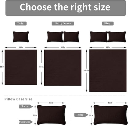 Easy-Going King Size Reversible Quilt Set with 1 Quilt and 2 Pillow Shams, Soft Bed Quilt Cover, Water Resistant Lightweight Microfiber Bedspread, Stain Resistant, Damask-Chocolate/Beige