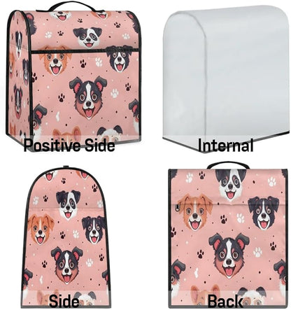 Stand Mixer Cover for 6-8 Quarts Mixer Kitchen Mixer Cover Fits Tilt Head & Bowl Lift Models Happy Dogs Dust Cover for Coffee Maker with Pockets