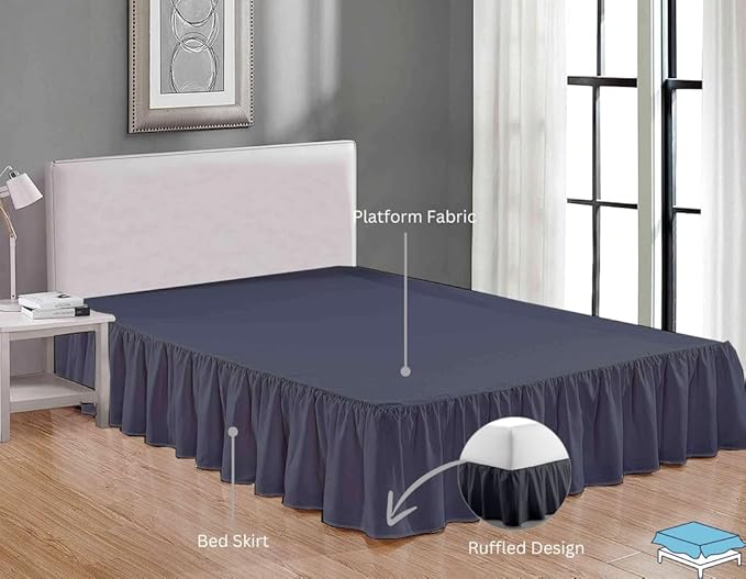 Ruffle Bed Skirt with Split Corners, Microfiber Dust Ruffled for a Perfectly Tailored Bedding Ensemble, Wrinkle and Fade Free, Easy Fit, Full Size 18 Inch Drop, Dark Grey