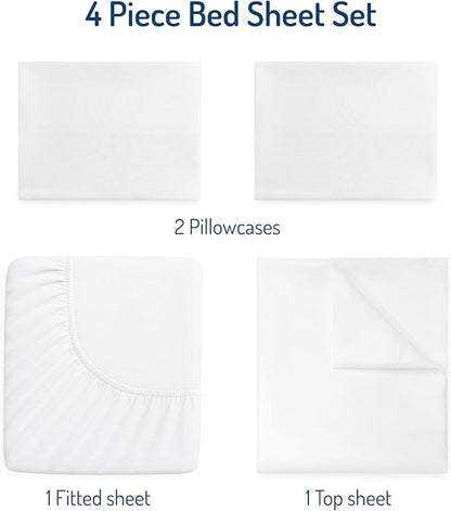 Degrees of Comfort Full Size Sheet Set for Air Mattress – Extra Deep Pocket up to 22”, 4-Piece Bedding Sets with Dual Side Storage Pockets, Breathable & Soft, Wrinkle-Free, White