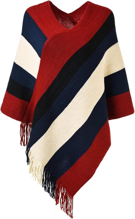 Ferand Women's Striped Poncho Sweater Cozy Knit Fringe Shawl Wraps for Fall Winter