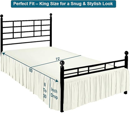 Shreem Linen Ruffled Bed Skirt with Split Corners, Gathered Style, 100% Microfiber, 10-Inch Drop, Dust Ruffle Bedskirt with Platform, King, Ivory