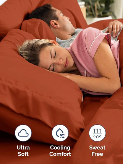 Extra Deep Pocket Cal King Sheets - 4 Piece Breathable & Cooling Bed Sheets - Hotel Luxury Sheet Set - Soft, Wrinkle Free & Comfy - Easily Fits Extra Deep Mattresses - Deep Pocket Terracotta Sheets