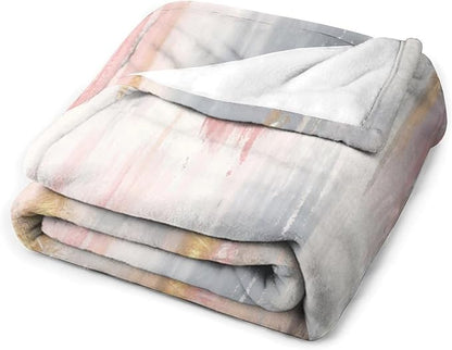 Fashion Gradient Blanket, Modern Art Baroque Gold Grey Pink Painting Strokes Pattern Soft Warm Cozy Plush Flannel Covers for Livingroom Bedroom Couch Chair Camping Travel Home Decor Tapestry 60x80in