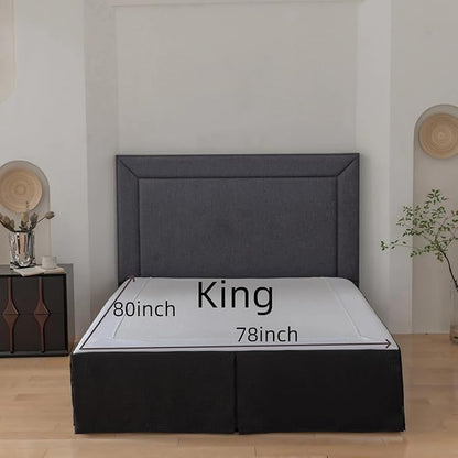 King Bed Skirt, Wrap Around Bed Skirt with Pleated Corner, 14 Inch Drop Pleated Waffle Weave Bedskirts, Anti-Slip, Microfiber, Black, 14'' King